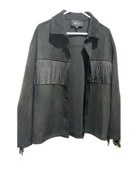 Women's Sweet Rain Black Faux Suede Fringe Jacket M